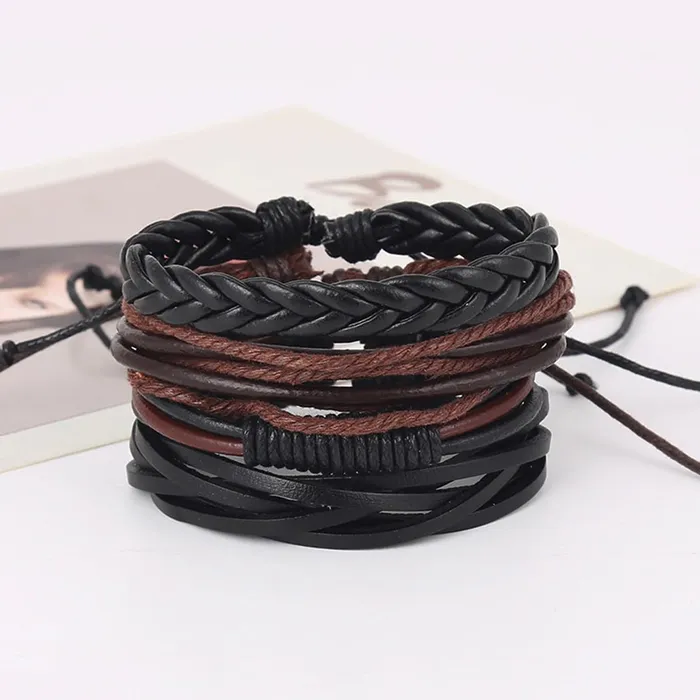 Necklaces Yellow Chimes Bracelets for Men and Boys Combo of Black Multilayered Leather Bracelet Birthday Gift for Men and Boys Anniversary Gift for Husband Yellow Chimes