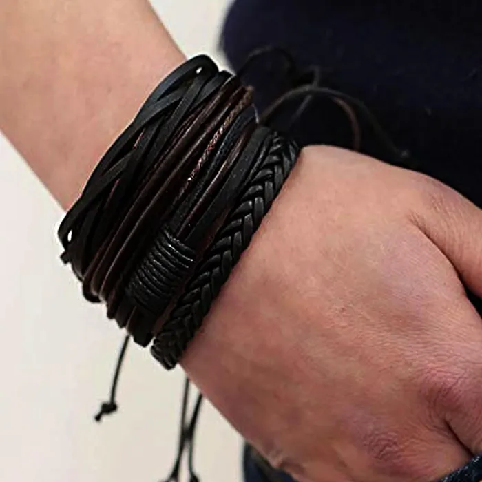 Necklaces Yellow Chimes Bracelets for Men and Boys Combo of Black Multilayered Leather Bracelet Birthday Gift for Men and Boys Anniversary Gift for Husband Yellow Chimes
