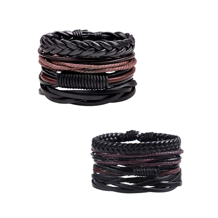 Necklaces Yellow Chimes Bracelets for Men and Boys Combo of Black Multilayered Leather Bracelet Birthday Gift for Men and Boys Anniversary Gift for Husband Yellow Chimes