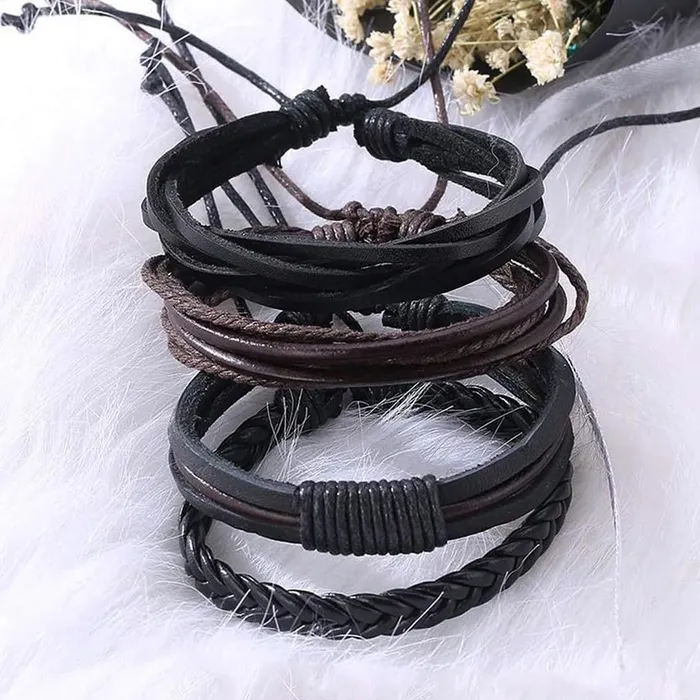 Necklaces Yellow Chimes Bracelets for Men and Boys Combo of Black Multilayered Leather Bracelet Birthday Gift for Men and Boys Anniversary Gift for Husband Yellow Chimes