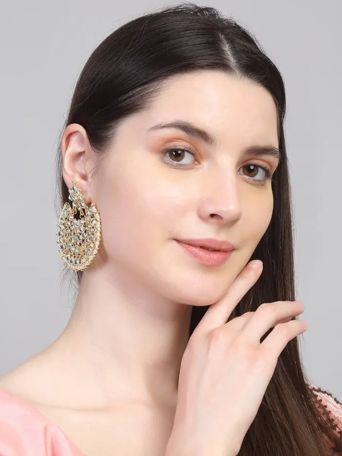 Necklaces Yellow Chimes Chandbali Earrings for Women Ethnic Gold Plated Kundan Chand bali Earrings for Women and Girls Yellow Chimes