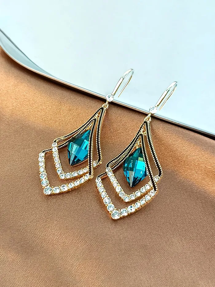 Necklaces Yellow Chimes Earrings for Women and Girls Drop Earrings for Girls Gold Plated Geometric Designed Crystal Studded Drop Earrings Birthday Gift for girls and women Anniversary Gift for Wife Yellow Chimes