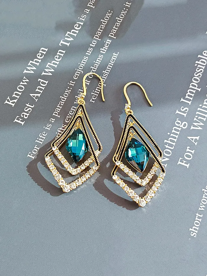 Necklaces Yellow Chimes Earrings for Women and Girls Drop Earrings for Girls Gold Plated Geometric Designed Crystal Studded Drop Earrings Birthday Gift for girls and women Anniversary Gift for Wife Yellow Chimes