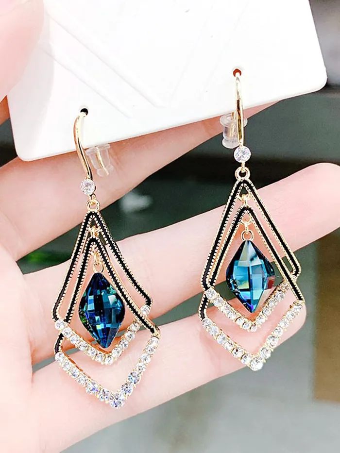 Necklaces Yellow Chimes Earrings for Women and Girls Drop Earrings for Girls Gold Plated Geometric Designed Crystal Studded Drop Earrings Birthday Gift for girls and women Anniversary Gift for Wife Yellow Chimes