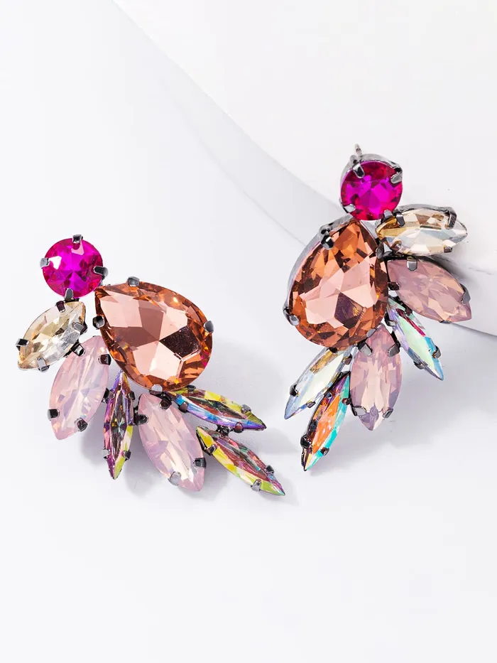 Necklaces Yellow Chimes Earrings For Women Multicolor Crystal Studded Tear Drop Earrings For Women and Girls Yellow Chimes