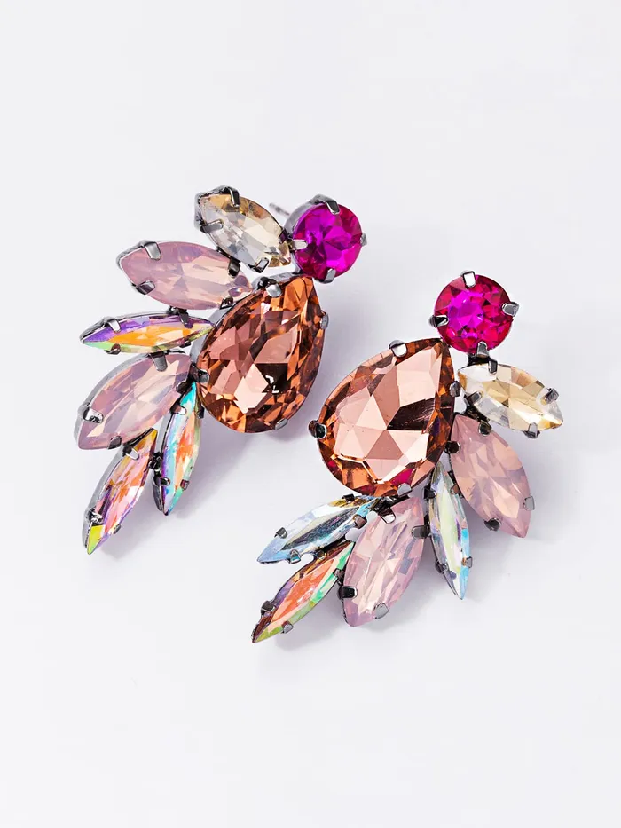 Necklaces Yellow Chimes Earrings For Women Multicolor Crystal Studded Tear Drop Earrings For Women and Girls Yellow Chimes