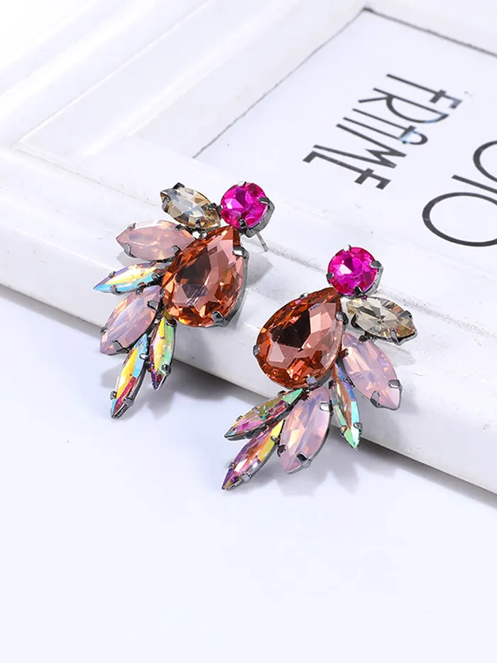 Necklaces Yellow Chimes Earrings For Women Multicolor Crystal Studded Tear Drop Earrings For Women and Girls Yellow Chimes