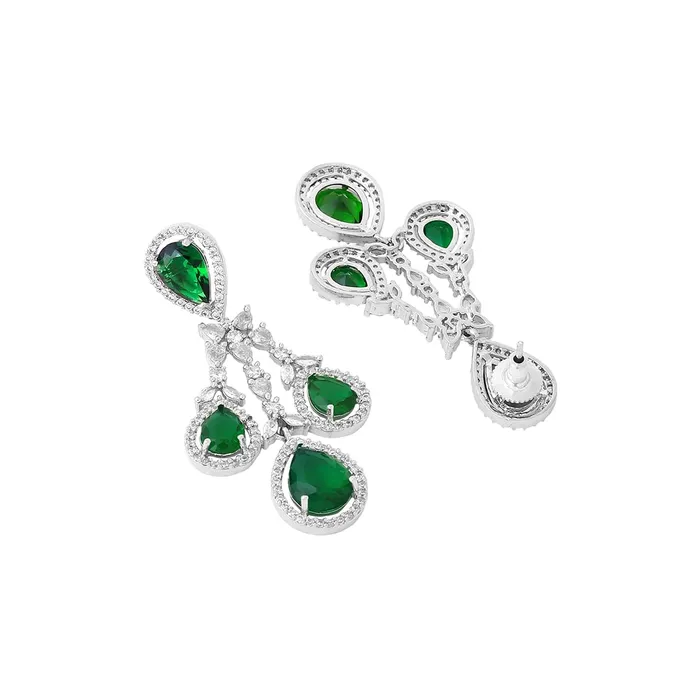 Necklaces Yellow Chimes Girls Jewellery Set American Diamond Necklace Earrings 43 cm Silver Tone Green