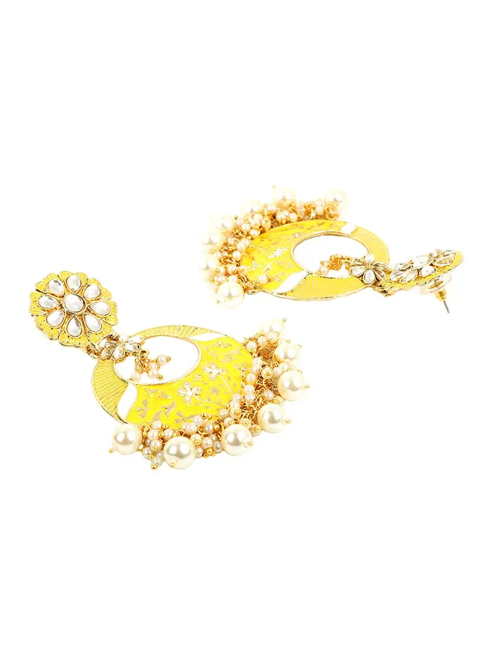 Necklaces Yellow Chimes Meenakari Earrings for Women Gold Plated Traditional Moti Beads Yellow Meenakari Chand bali Earrings for Women and Girls Yellow Chimes