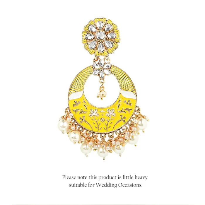 Necklaces Yellow Chimes Meenakari Earrings for Women Gold Plated Traditional Moti Beads Yellow Meenakari Chand bali Earrings for Women and Girls Yellow Chimes