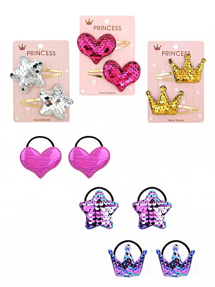 Necklaces Yellow Chimes Melbees by Yellow Chimes Combo of Sequins Studded 6 PCS Ponytail Holders Rubber Bands and 3 Pairs Hair Clips Hair Accessories for Kids Girls Pack of 12 MultiColor Medium