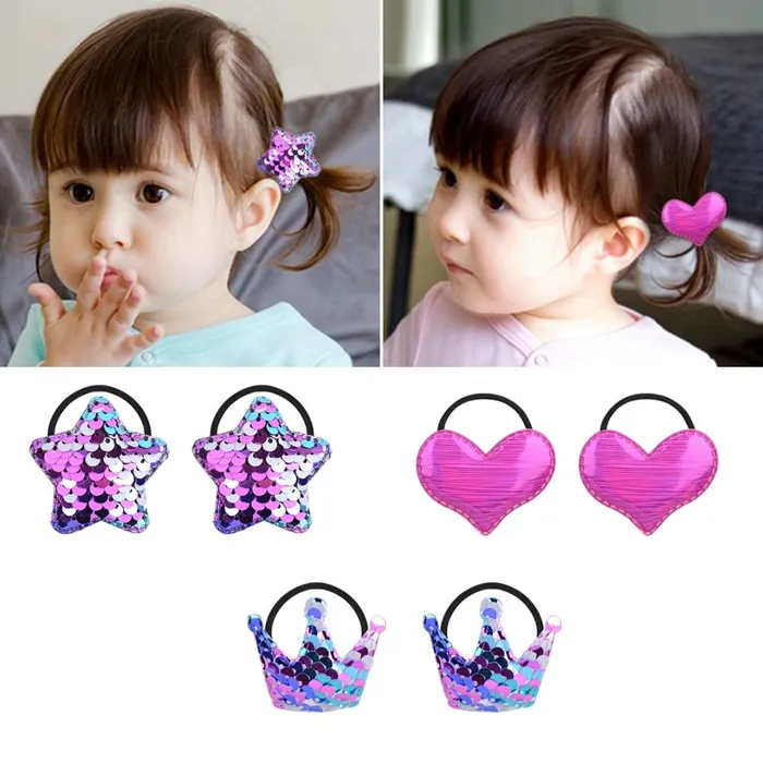 Necklaces Yellow Chimes Melbees by Yellow Chimes Combo of Sequins Studded 6 PCS Ponytail Holders Rubber Bands and 3 Pairs Hair Clips Hair Accessories for Kids Girls Pack of 12 MultiColor Medium