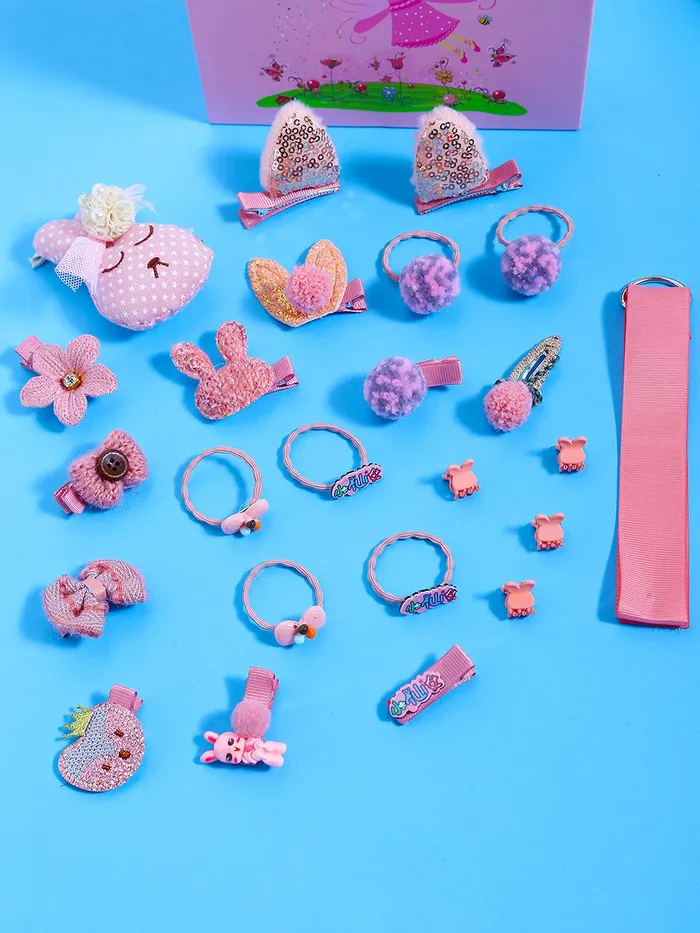 Necklaces Yellow Chimes Melbees by Yellow Chimes Gift Set of Hair Accessories for Kids with Hair Clips and Band Assortment Gift Box for Kids Girls Pack of 24 Pink Medium YCHASETKD004PK