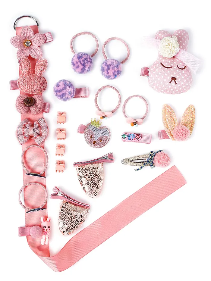 Necklaces Yellow Chimes Melbees by Yellow Chimes Gift Set of Hair Accessories for Kids with Hair Clips and Band Assortment Gift Box for Kids Girls Pack of 24 Pink Medium YCHASETKD004PK