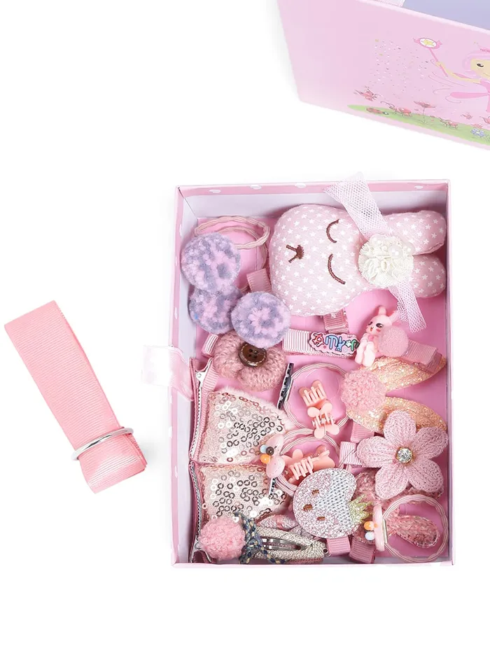 Necklaces Yellow Chimes Melbees by Yellow Chimes Gift Set of Hair Accessories for Kids with Hair Clips and Band Assortment Gift Box for Kids Girls Pack of 24 Pink Medium YCHASETKD004PK