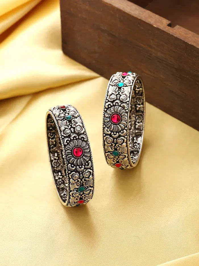 Necklaces Yellow Chimes Oxidised Bangles Set for Women Authentic Kolhapuri Work Handmade Kundan Studded Bangles Sets for Women and Girls Yellow Chimes