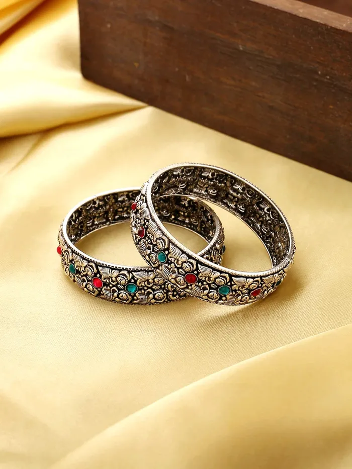 Necklaces Yellow Chimes Oxidised Bangles Set for Women Authentic Kolhapuri Work Handmade Kundan Studded Bangles Sets for Women and Girls Yellow Chimes