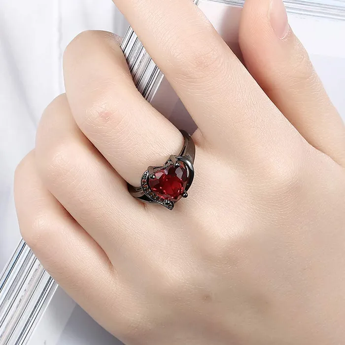 Necklaces Yellow Chimes Ring for Women Red Heart Shaped black Colored Smooth Finished Ring with Red Velvet Rose Ring Box for Women and Girls Yellow Chimes