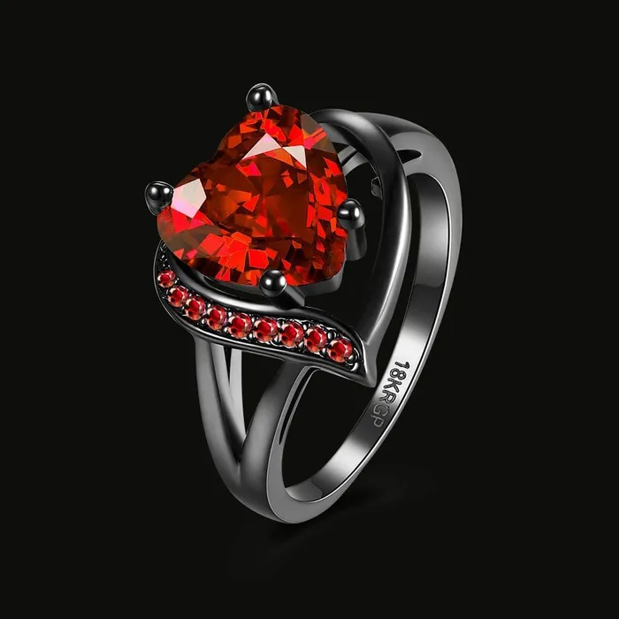 Necklaces Yellow Chimes Ring for Women Red Heart Shaped black Colored Smooth Finished Ring with Red Velvet Rose Ring Box for Women and Girls Yellow Chimes