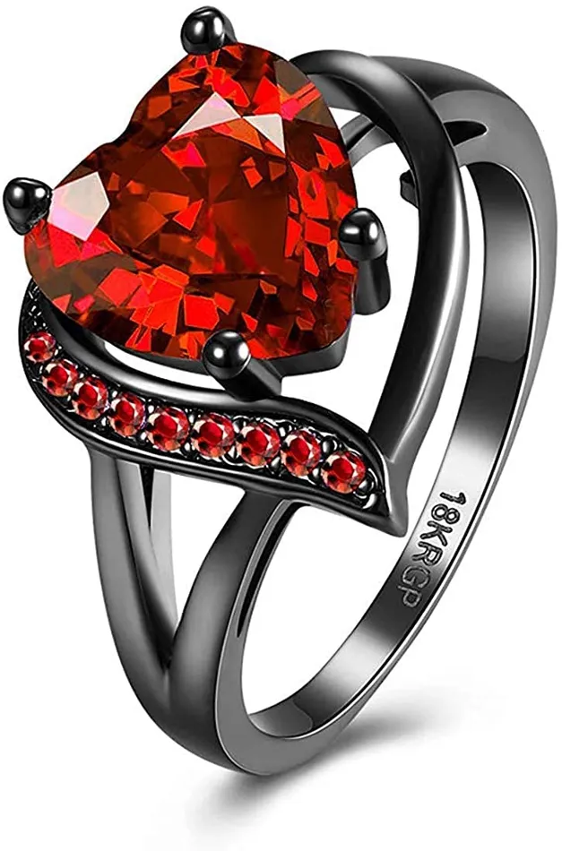 Necklaces Yellow Chimes Ring for Women Red Heart Shaped black Colored Smooth Finished Ring with Red Velvet Rose Ring Box for Women and Girls Yellow Chimes