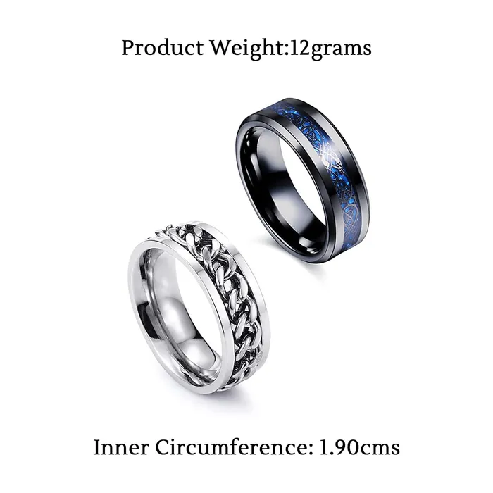 Necklaces Yellow Chimes Rings for Men 2 Pcs Combo Ring Stainless Steel Rings Draogn Celtic Smooth Finish Rings For Men and Boys 8 Yellow Chimes