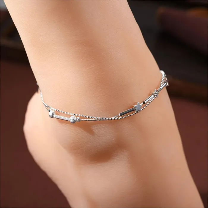 Necklaces Yellow Chimes Silver Anklets for Women 2 Pcs Magical Love Beads Links Silver Plated Anklets Combo for Girls and Women Yellow Chimes