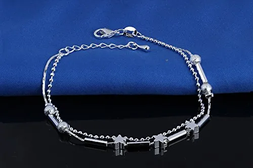 Necklaces Yellow Chimes Silver Anklets for Women 2 Pcs Magical Love Beads Links Silver Plated Anklets Combo for Girls and Women Yellow Chimes