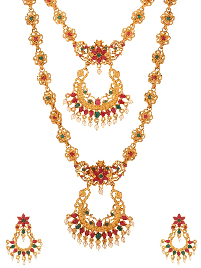 Necklaces Yellow Chimes Traditional Jewellery Set for Women Ethnic Temple Jewellery Set Gold Plated Jewelry Set Traditional Long Haram Necklace Set for Women and Girls NK 1 Yellow Chimes Necklaces Yellow Chimes Traditional Jewellery Set for Women Ethnic Temple Jewellery Set Gold Plated Jewelry Set Traditional Long Haram Necklace Set for Women and Girls NK 1 Yellow Chimes