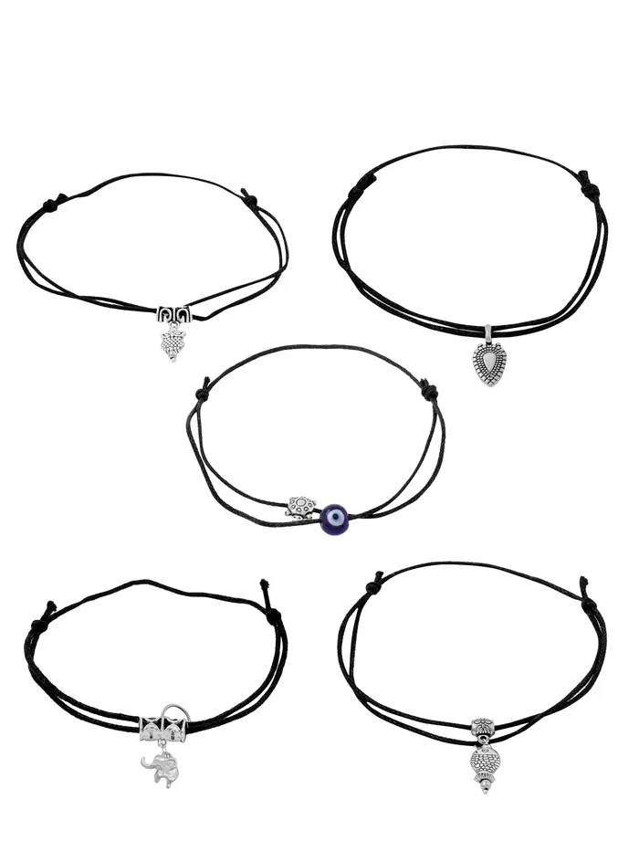 Necklaces Yellow Chimes Yellow Chimes 5 Pieces Combo Black Thread Knot with Oxidized Single Charms Base Metal Adjustable Evil Eye Anklets for Women and Girls Necklaces Yellow Chimes Yellow Chimes 5 Pieces Combo Black Thread Knot with Oxidized Single Charms Base Metal Adjustable Evil Eye Anklets for Women and Girls