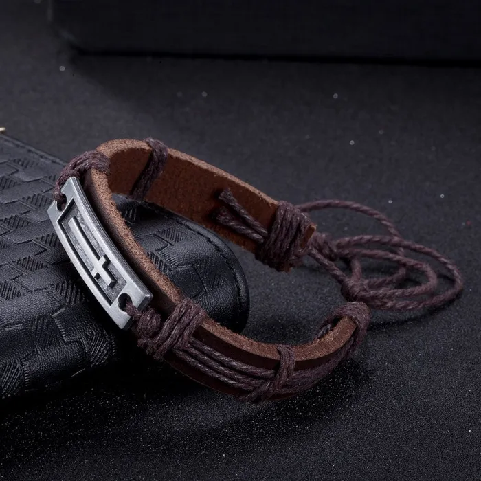 Necklaces Yellow Chimes Yellow Chimes Bracelet for Men Cross Style Casual Leather Wrap Bracelets for Men and Boys