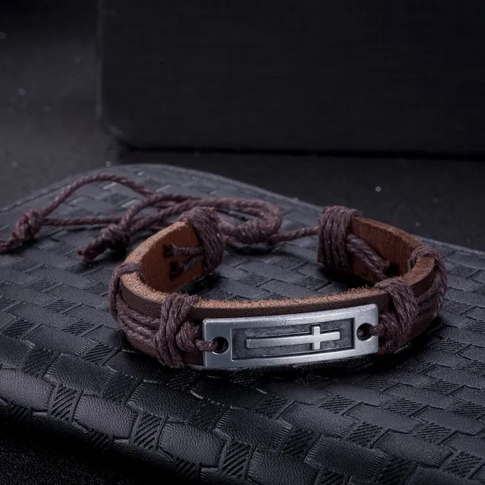Necklaces Yellow Chimes Yellow Chimes Bracelet for Men Cross Style Casual Leather Wrap Bracelets for Men and Boys