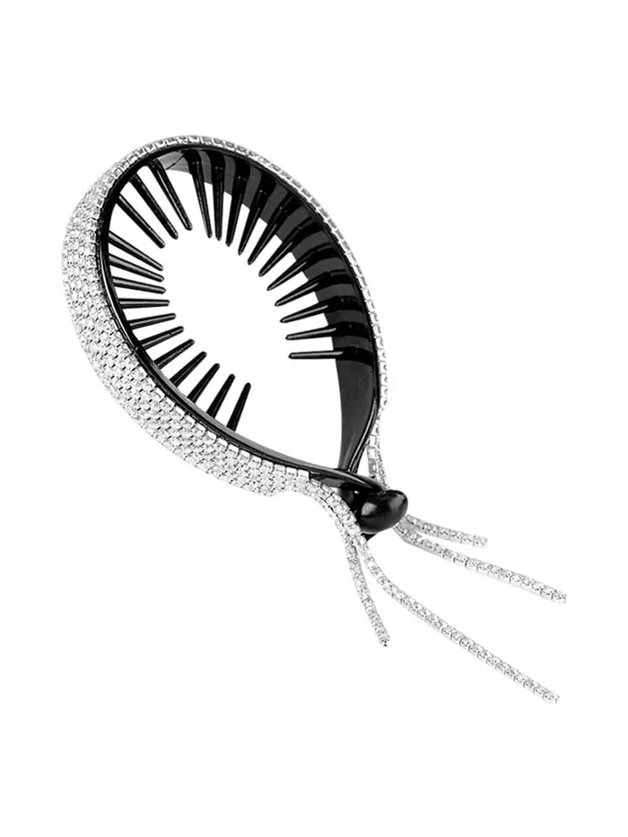 Necklaces Yellow Chimes Yellow Chimes Claw Clips for Women Hair Clutches Ponytail Bun Clips for Hair Rhinestone Crystal Tassel Claws for Hair Buns Clips Pack of 1 Silver
