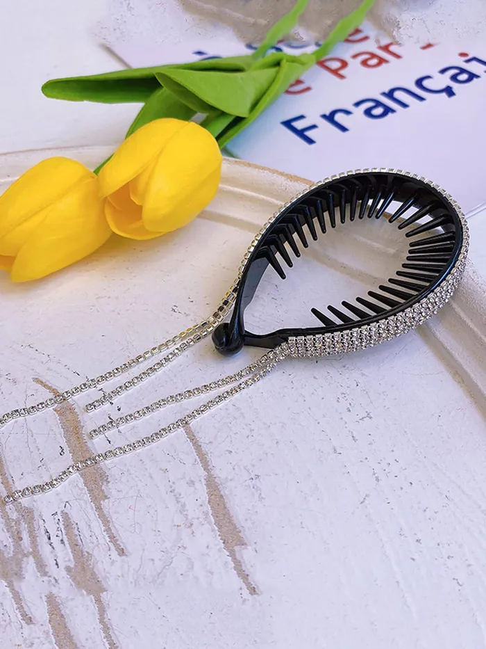 Necklaces Yellow Chimes Yellow Chimes Claw Clips for Women Hair Clutches Ponytail Bun Clips for Hair Rhinestone Crystal Tassel Claws for Hair Buns Clips Pack of 1 Silver