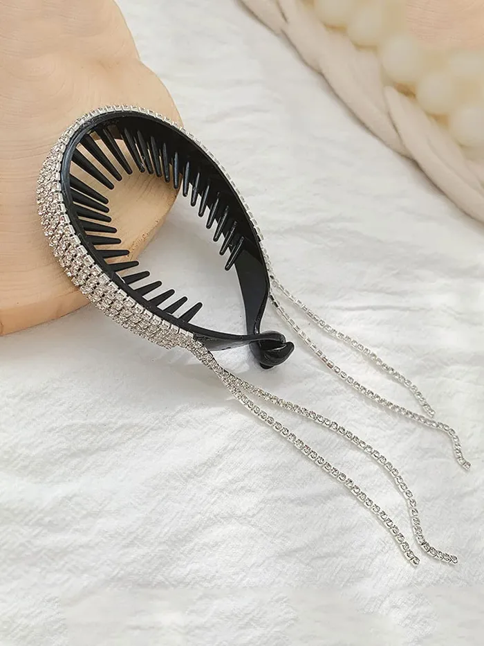 Necklaces Yellow Chimes Yellow Chimes Claw Clips for Women Hair Clutches Ponytail Bun Clips for Hair Rhinestone Crystal Tassel Claws for Hair Buns Clips Pack of 1 Silver