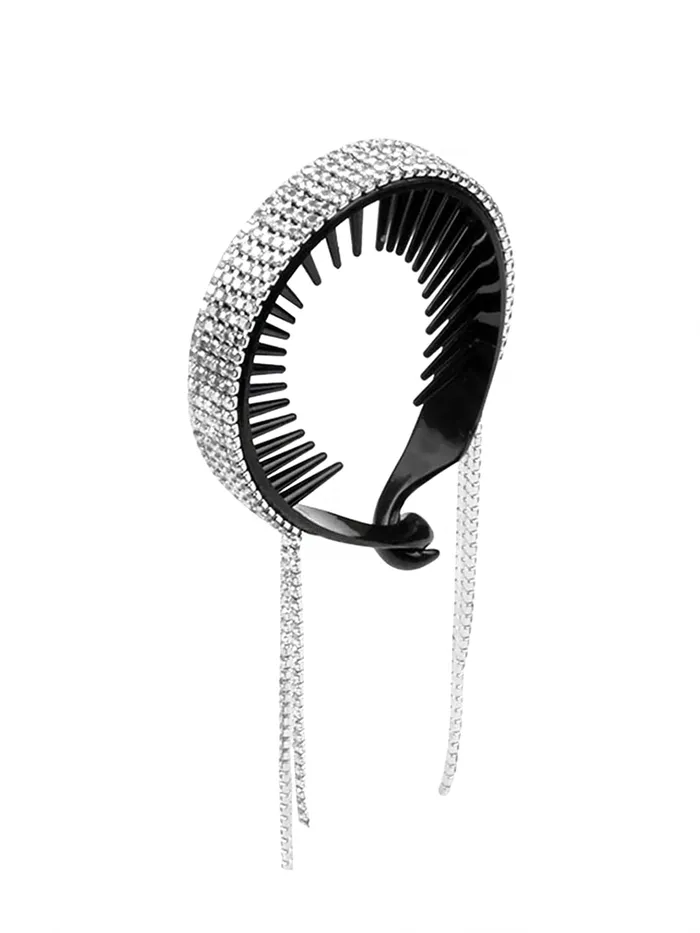 Necklaces Yellow Chimes Yellow Chimes Claw Clips for Women Hair Clutches Ponytail Bun Clips for Hair Rhinestone Crystal Tassel Claws for Hair Buns Clips Pack of 1 Silver
