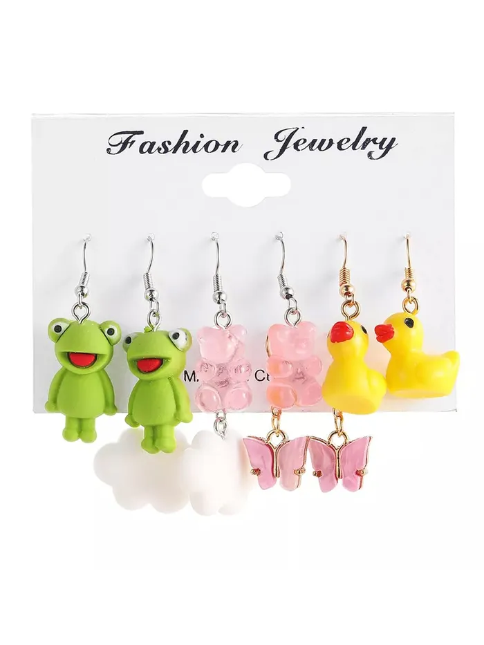 Necklaces Yellow Chimes Yellow Chimes Combo Earring For Women set Pack Of 6 Pairs Of Multicolor Cute Creature Charm Hanging Earrings For Women and Girls