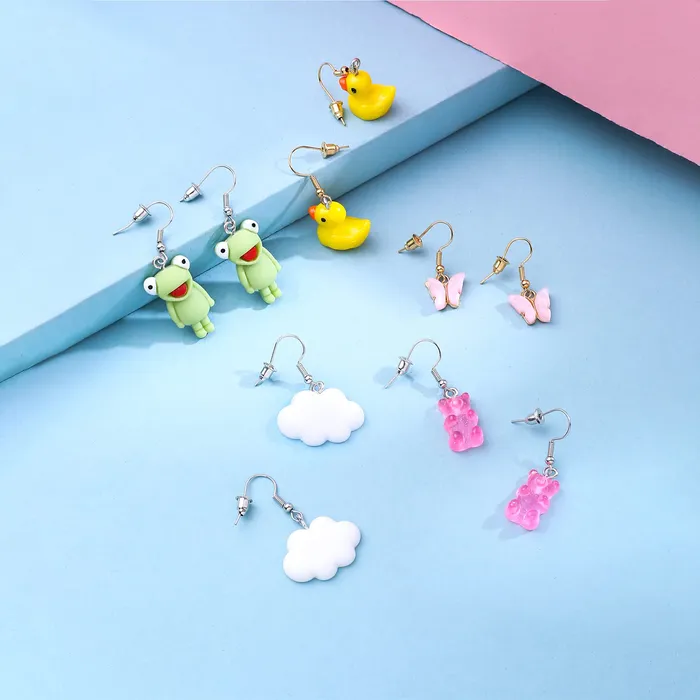 Necklaces Yellow Chimes Yellow Chimes Combo Earring For Women set Pack Of 6 Pairs Of Multicolor Cute Creature Charm Hanging Earrings For Women and Girls
