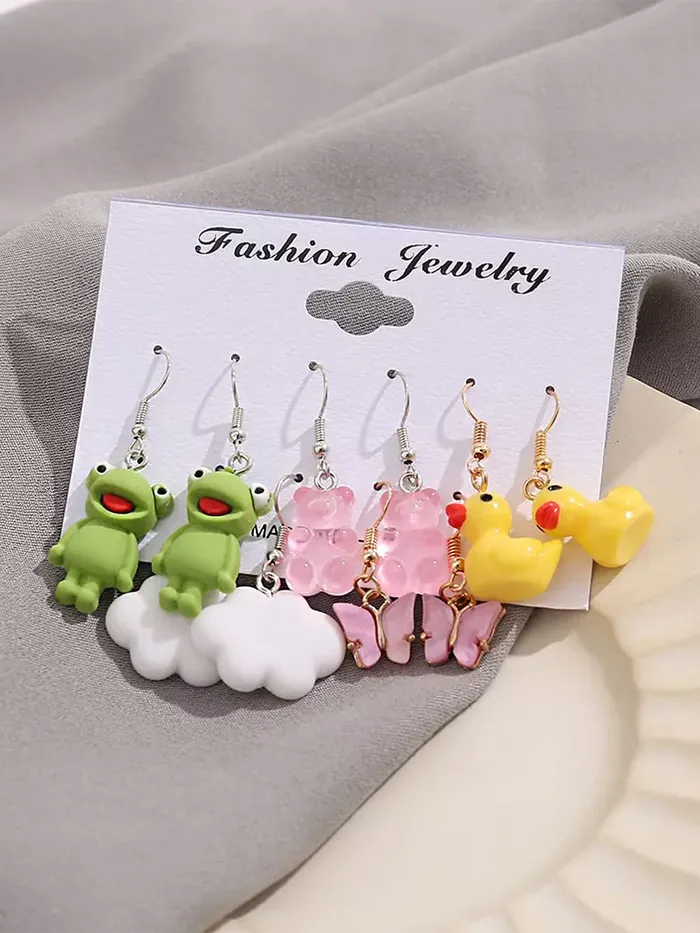 Necklaces Yellow Chimes Yellow Chimes Combo Earring For Women set Pack Of 6 Pairs Of Multicolor Cute Creature Charm Hanging Earrings For Women and Girls