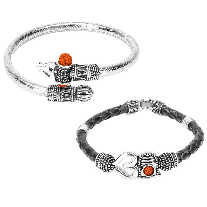 Necklaces Yellow Chimes Yellow Chimes Combo of Two Oxidized Silver Shiva Trishul Rudraksha Damroo Kada Bracelet Bangle for Men and Boys Necklaces Yellow Chimes Yellow Chimes Combo of Two Oxidized Silver Shiva Trishul Rudraksha Damroo Kada Bracelet Bangle for Men and Boys