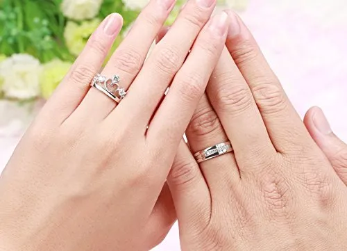 Necklaces Yellow Chimes YELLOW CHIMES Darling Heart Crown 925 Sterling Silver Plated Crystal Proposal Rings Promising Couple Rings for Girls and Boys