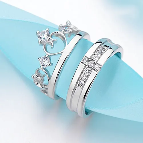 Necklaces Yellow Chimes YELLOW CHIMES Darling Heart Crown 925 Sterling Silver Plated Crystal Proposal Rings Promising Couple Rings for Girls and Boys