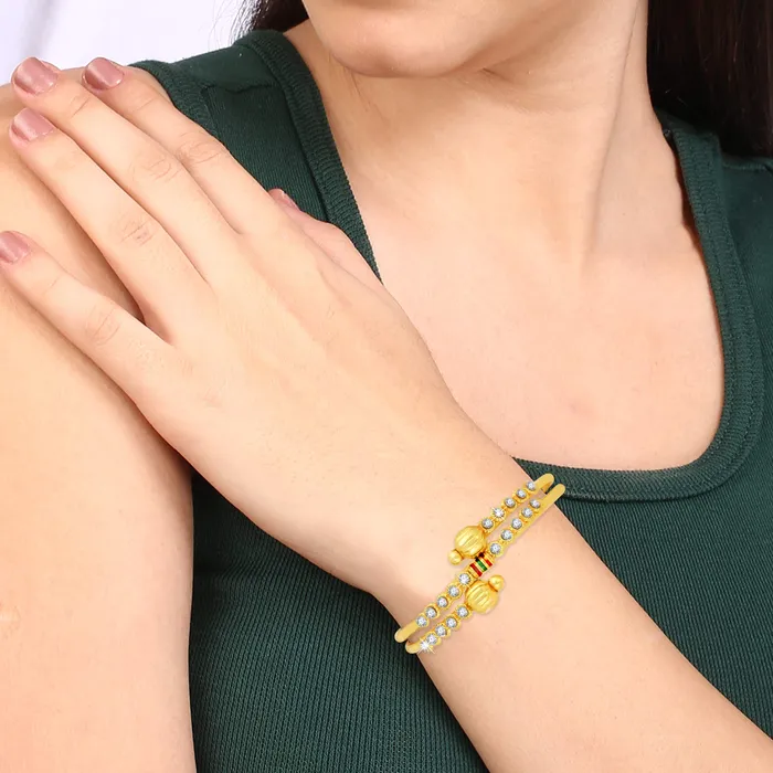 Necklaces Yellow Chimes Yellow Chimes Designer CZ Victorian 2 Pc Gold Plated Traditional Bangles Set for Women