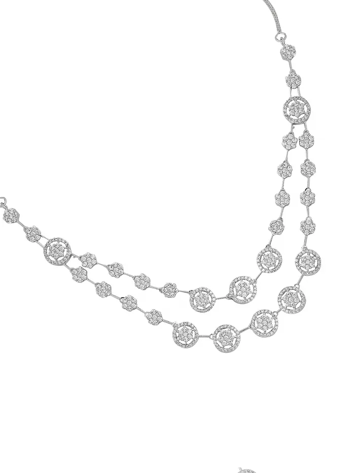 Necklaces Yellow Chimes Yellow Chimes Diamond Necklace Set for Women White Stone Silver Necklace Set AD Jewellery Set for Women Silver Diamond Necklace Set Birthday Gift for Girls Women Anniversary Gift for Wife