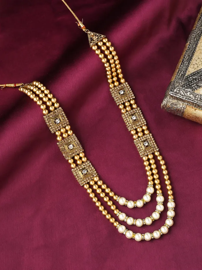 Necklaces Yellow Chimes Yellow Chimes Dulahmala For Mens Golden Beads Pearl Necklace Jewellery for Groom Dulha Moti Mal Haar For Men Sherwani Necklace