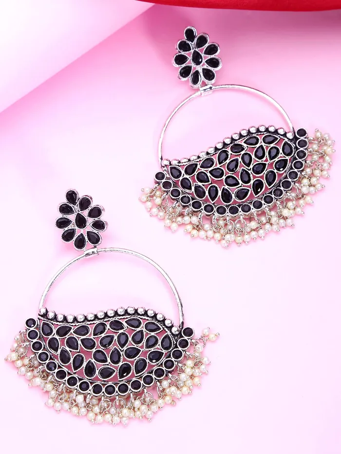 Necklaces Yellow Chimes Yellow Chimes Earrings for Women and Girls Traditional Silver Oxidised Chandbali Earring Birthday Gift for Girls and Women Hoop 2