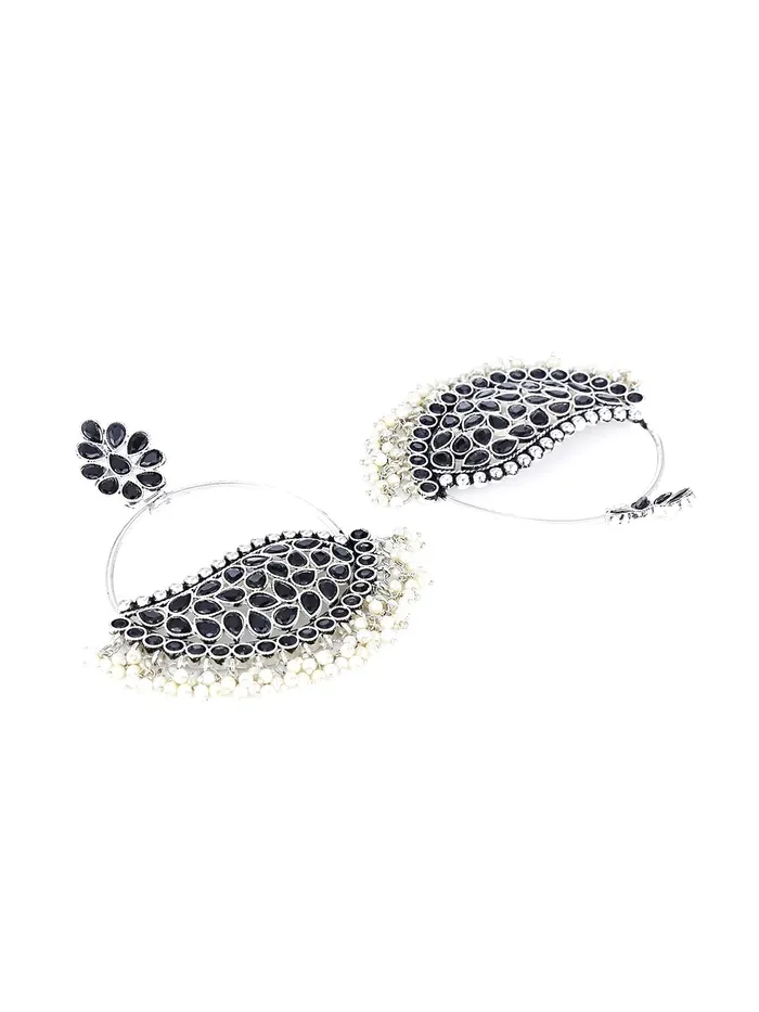 Necklaces Yellow Chimes Yellow Chimes Earrings for Women and Girls Traditional Silver Oxidised Chandbali Earring Birthday Gift for Girls and Women Hoop 2