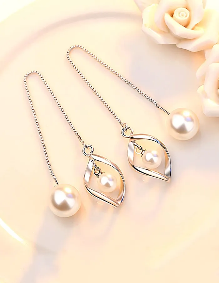 Necklaces Yellow Chimes Yellow Chimes Earrings for Women and Girls White Pearl Dangler Silver Tone Long Dangler Earrings Birthday Gift for girls and women Anniversary Gift for Wife