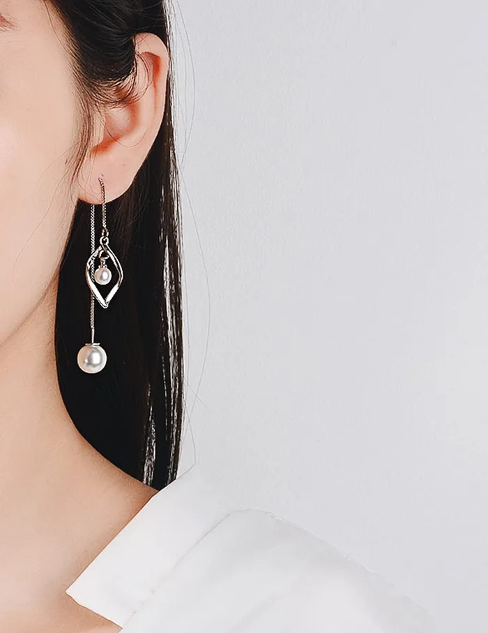 Necklaces Yellow Chimes Yellow Chimes Earrings for Women and Girls White Pearl Dangler Silver Tone Long Dangler Earrings Birthday Gift for girls and women Anniversary Gift for Wife
