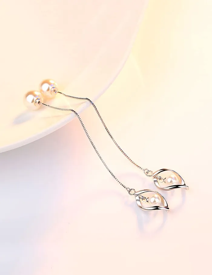 Necklaces Yellow Chimes Yellow Chimes Earrings for Women and Girls White Pearl Dangler Silver Tone Long Dangler Earrings Birthday Gift for girls and women Anniversary Gift for Wife