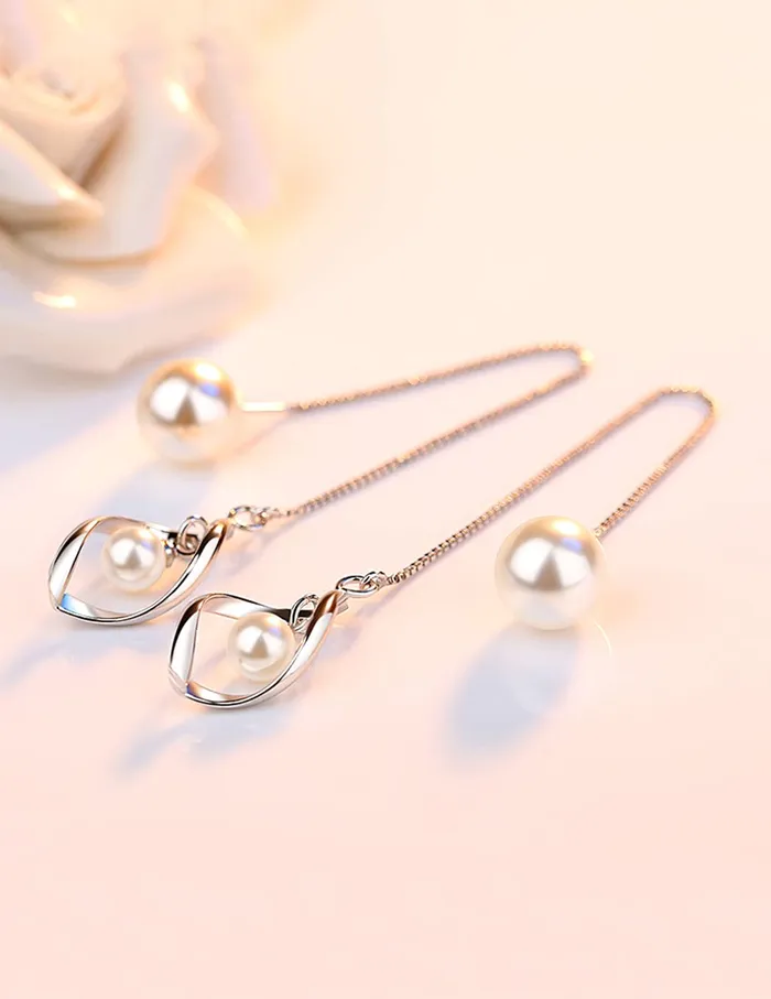 Necklaces Yellow Chimes Yellow Chimes Earrings for Women and Girls White Pearl Dangler Silver Tone Long Dangler Earrings Birthday Gift for girls and women Anniversary Gift for Wife